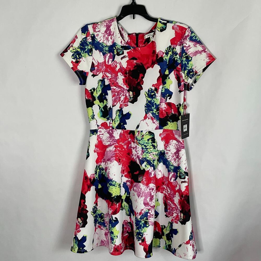 Milly by Design Womens Short Sleeve Colorful Floral Day Dress Rosabella Size 10